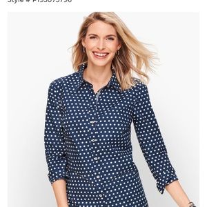 Talbots navy with white dots cotton shirt